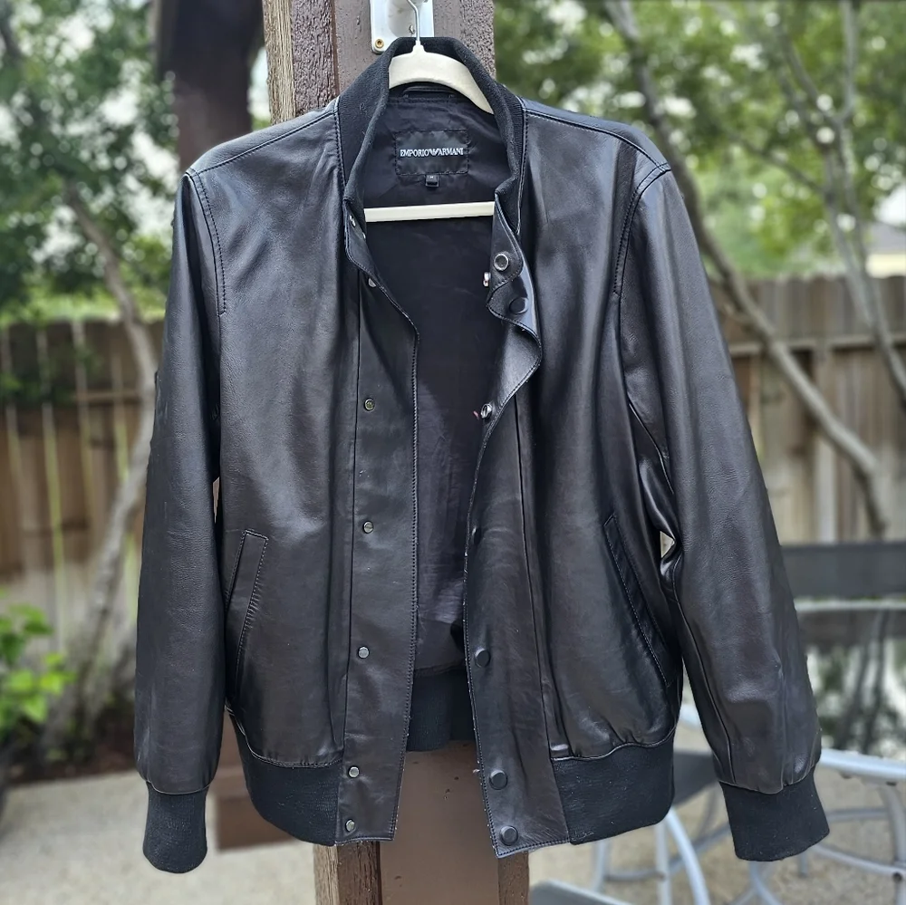 EMPORIO Armani black butter soft leather bomber jacket  M - Picture 5 of 16